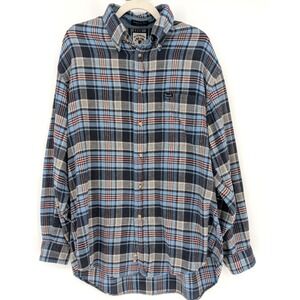 Faconnable Men VTG Y2K Blue Plaid Flannel Button Down Large Indie Grunge‎ Prep